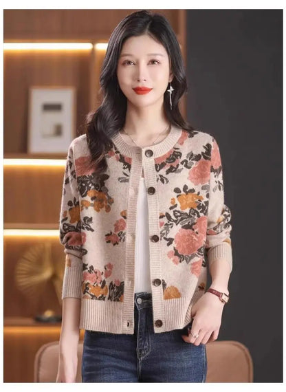 Jacquard Knit Cardigan for Women – 2025 Spring & Autumn Fashion