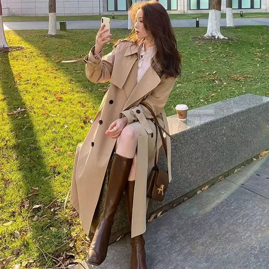 Womens Oversize Long Single Breasted Trench Coat