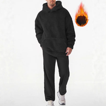 Winter Tracksuit For Men Lamb Wool Fleece Hoodie Jogger Set Warm Sportswear