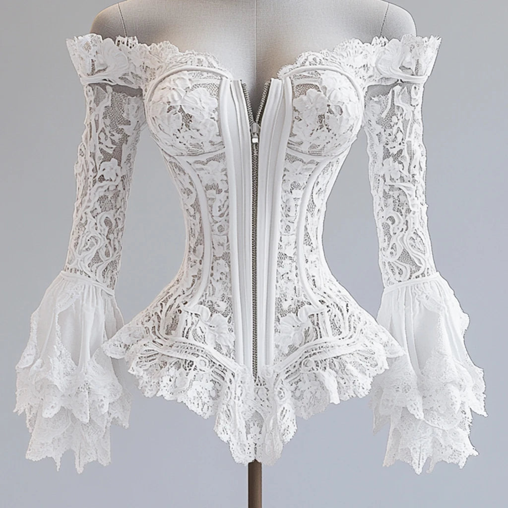 Spring Flare Sleeve Lace Up Blouse