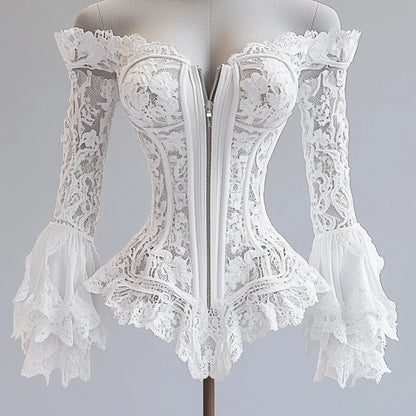 Spring Flare Sleeve Lace Up Blouse