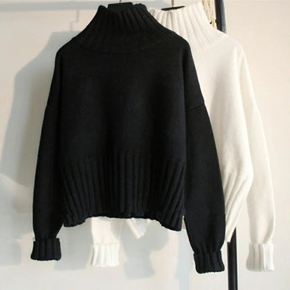 2025 Women S Turtleneck Knitted Sweater Solid Color Full Sleeve Thick Splice Jumper Casual Autumn Winter Pullover