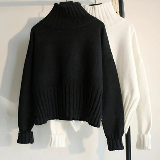 2025 Women S Turtleneck Knitted Sweater Solid Color Full Sleeve Thick Splice Jumper Casual Autumn Winter Pullover