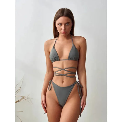 Minimalist Black Multi-Way Wrap Around Bikini Aesthetic