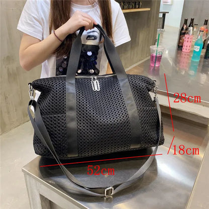 New Black Large Capacity Travel Bag – Casual Women’s Unisex Armpit Bag, Mesh Versatile Shoulder Handbag