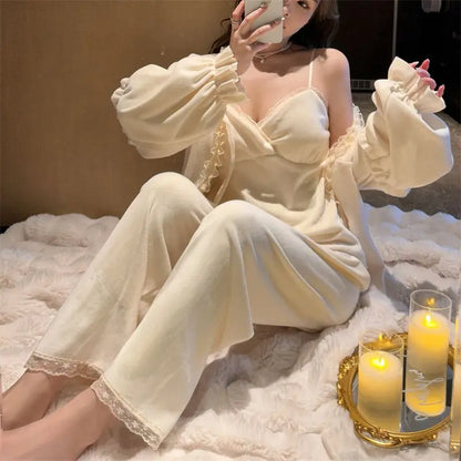 2025 Women S Silk Pajama Set Sexy Long Sleeve Cardigan Sleepwear Ice Silk Two Piece Loungewear For Home