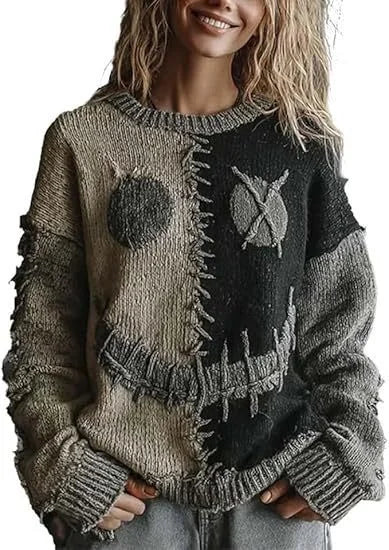 Halloween Knitted Sweater For Women Autumn Gothic Pumpkin Print Streetwear Harajuku Winter Warm Loose Casual Pullover