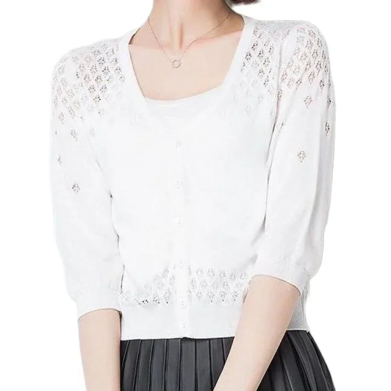 Thin Ice Silk V Neck Long Sleeve Cardigan