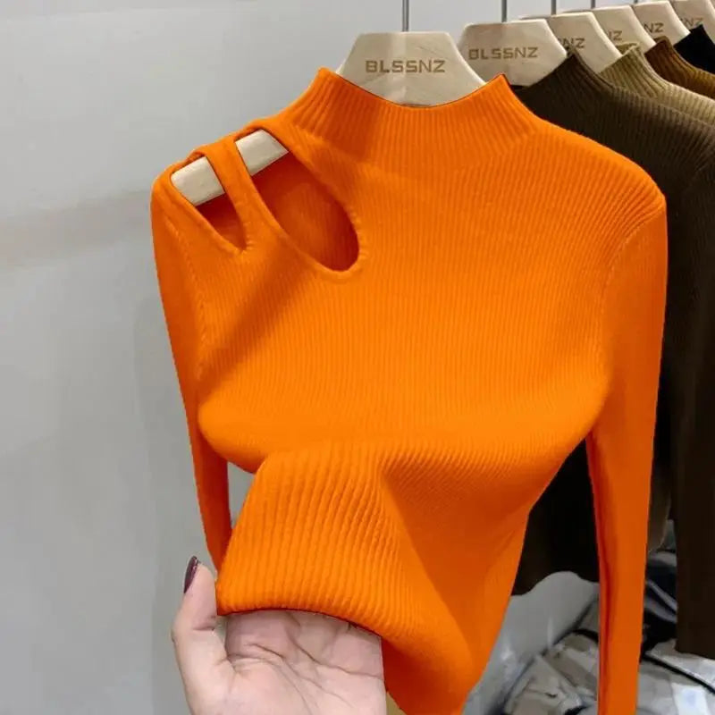 Women Turtleneck Open Shoulder Sweaters