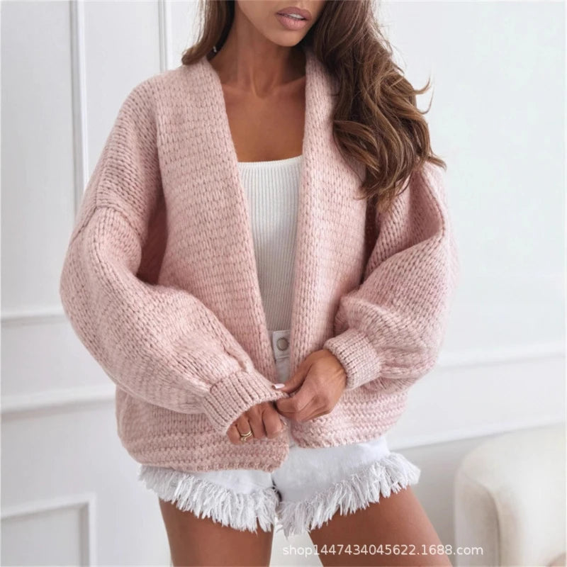 Chunky Baby Pink Knit Cardigan Cozy Spring Transition Outfit Inspo