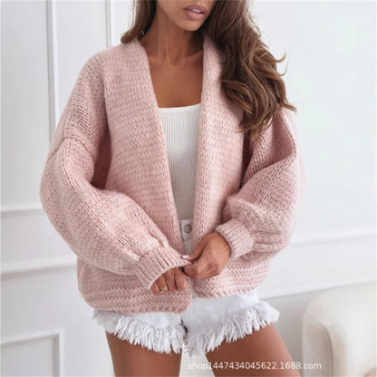 Chunky Baby Pink Knit Cardigan Cozy Spring Transition Outfit Inspo