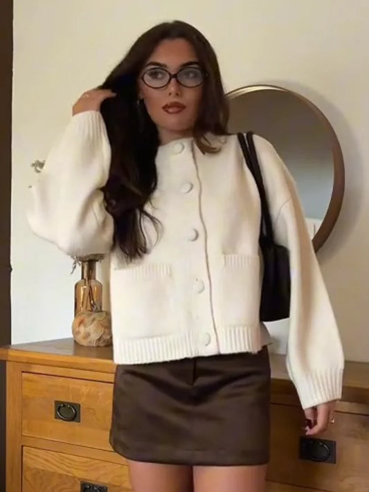 England Style Khaki Loose Open Stitch Long Cardigan Women 2025 Autumn Striped Knitted Sweater Coat With Pockets