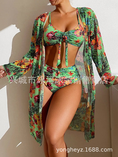 Tropical Island Hibiscus Print Bikini & Cover Up Aesthetic