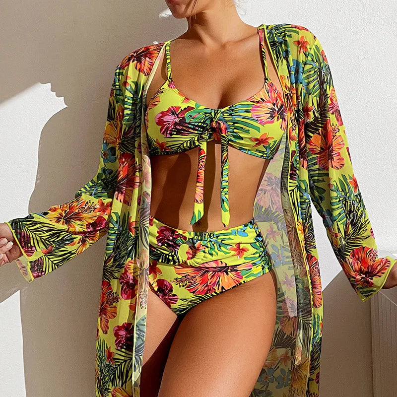 Tropical Island Hibiscus Print Bikini & Cover Up Aesthetic