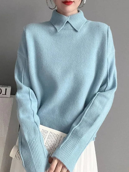 Soft Girl Aesthetic: Elegant Pastel Pink Collared Knit Sweater