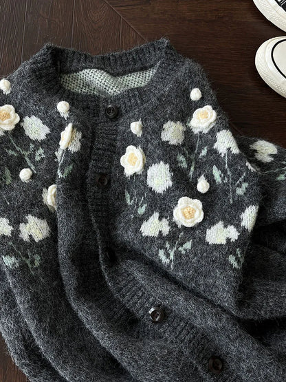Floral Embroidered Knit Cardigan – Autumn Casual Sweater for Women