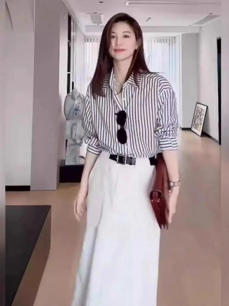 Striped Long Sleeve Womens Blouse Casual Office Elegance