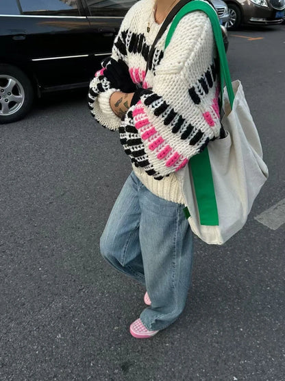 Womens Bold Black Striped Knit Sweaters