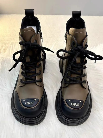 High-Top Women’s Martin Boots – Spring 2025 Round Toe Lace-Up Platform Ankle Boots