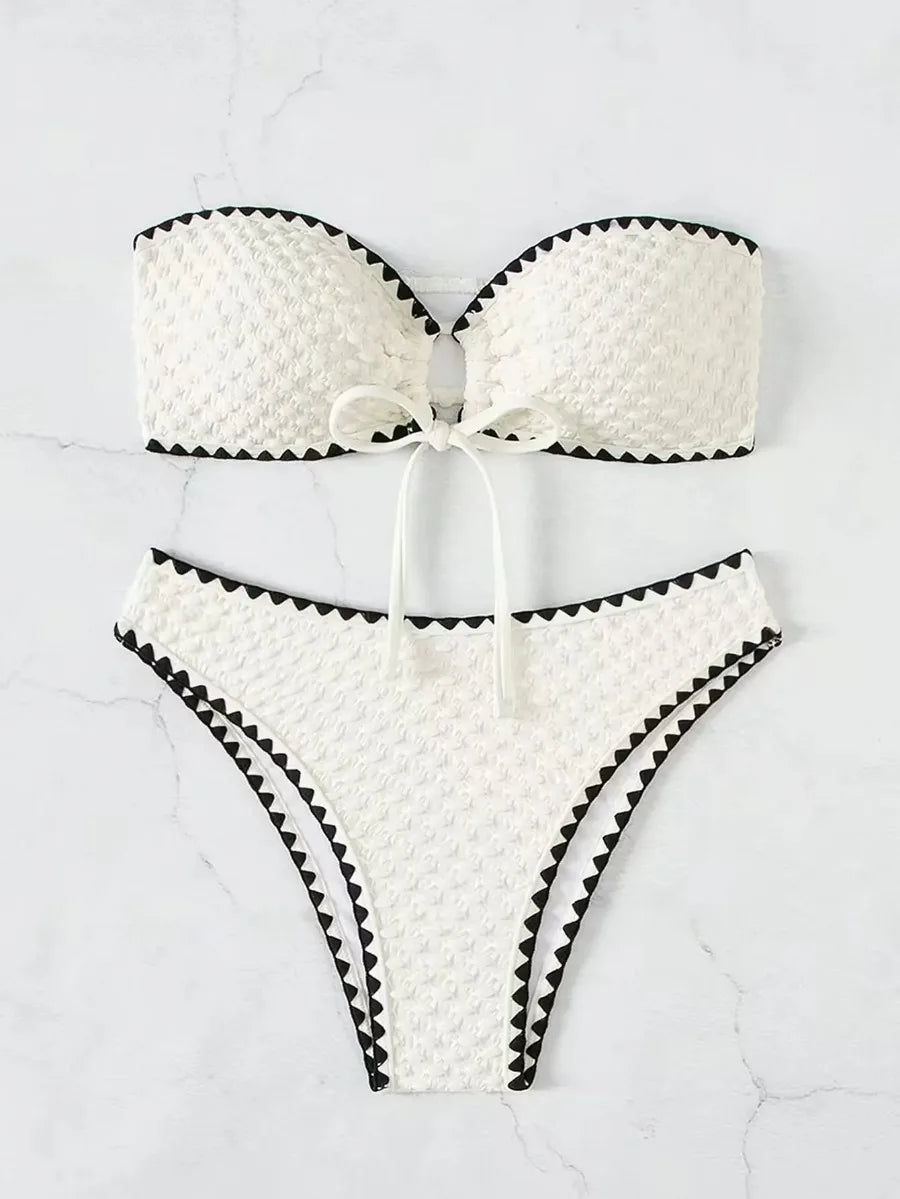 Two Pieces New White Bandage Stripe Bikini