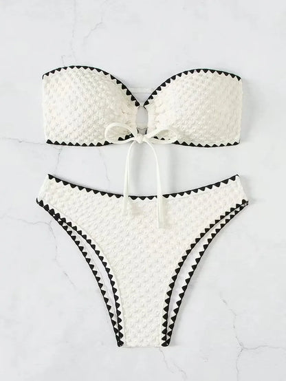 Two Pieces New White Bandage Stripe Bikini