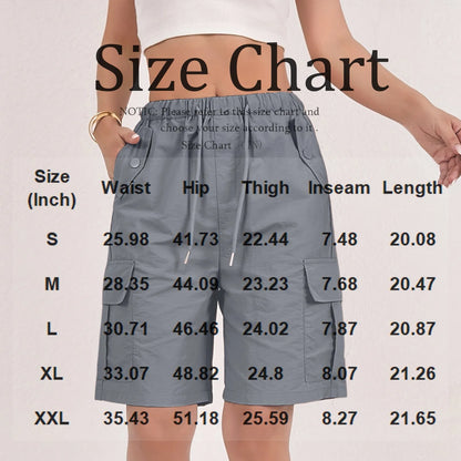 Elastic Waist Flap Pocket Cargo Shorts For Women