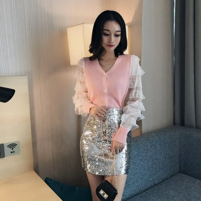 Buttoned Neck Slim Thin Women Sweaters For Spring Autumn