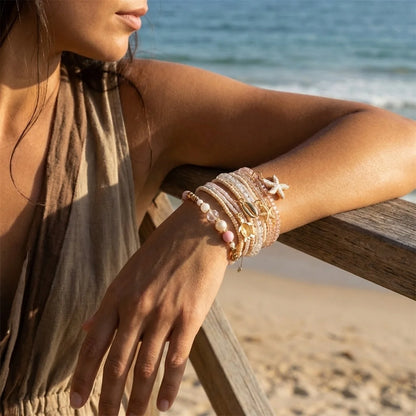 Maldives Luxury Resort Vibes - Elegant Pearl & Shell Beach Bracelet Stack