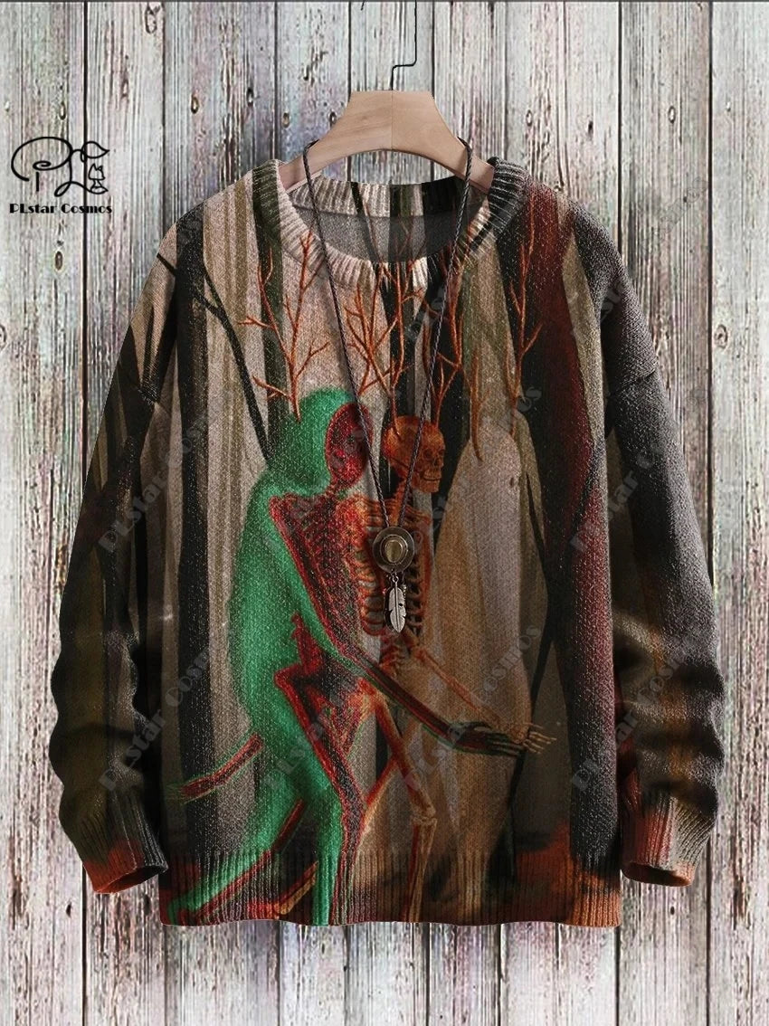 Womens Funny Ghost Pattern Gothic Warm Winter Sweater