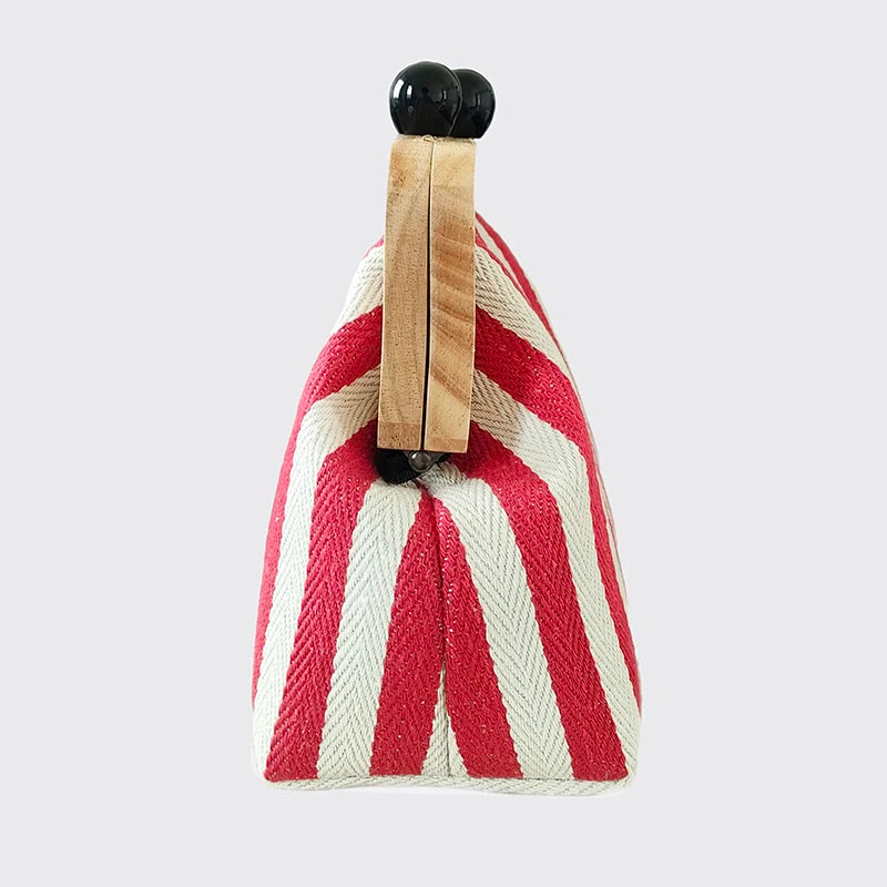 New Elegant Striped Black Bead Buckle Handbag