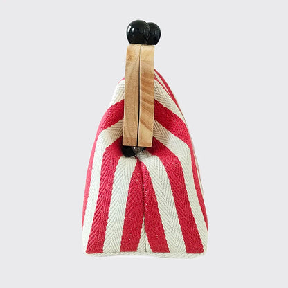 New Elegant Striped Black Bead Buckle Handbag