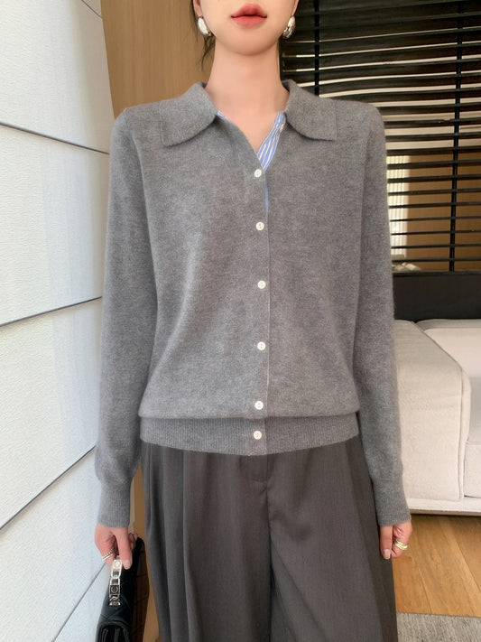 Casual Preppy Look - The Grey Collared Knit Cardigan