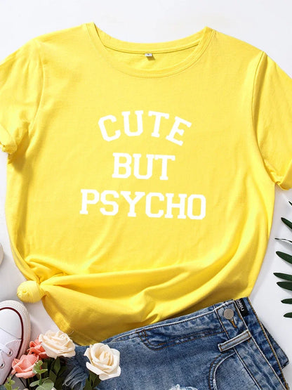 Cute But Psycho Graphic T Shirt 2025 Summer Funny Loose Crew Neck Tee Womens Casual Harajuku Print Shirt
