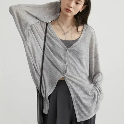 Lightweight V-Neck Knit Cardigan for Women – 2025 Spring & Summer