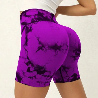 Womens Seamless Tie Dye Push Up Yoga Fitness Shorts