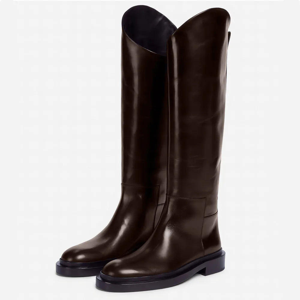 2025 Women S Leather Elastic Boots Plush Long Over The Knee Boots With Thick Heels Slip On Knight Botas For Autumn Winter
