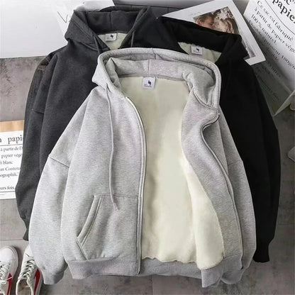 Straight Style Zipper Long Sleeve Women Hoodies