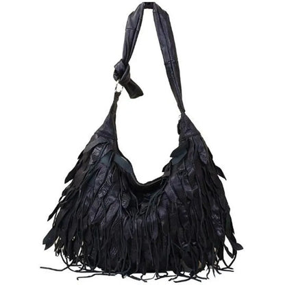 Tassel Black Leather Messenger Bag