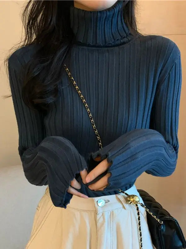 Womens Regular Style Black White Turtleneck Winter Sweaters