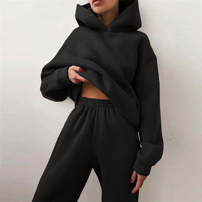 Womens Cool Style 2 Pieces Crop Hoodie Sweatpant Tracksuits