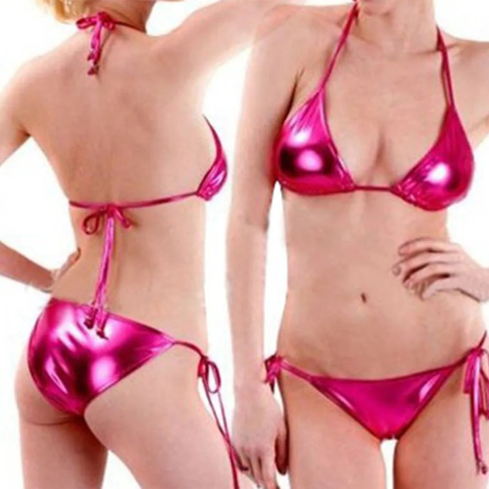 2 Piece Zebra Print Bikini Set Summer Halter Sling Padded Wireless Bra Lace Up Briefs Quick Dry Swimwear