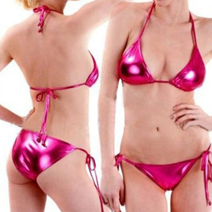 2 Piece Zebra Print Bikini Set Summer Halter Sling Padded Wireless Bra Lace Up Briefs Quick Dry Swimwear