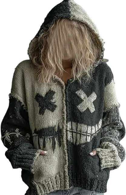 Halloween Knitted Sweater For Women Autumn Gothic Pumpkin Print Streetwear Harajuku Winter Warm Loose Casual Pullover