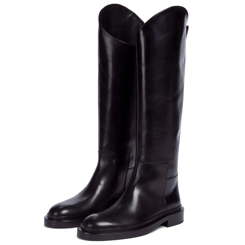 2025 Women S Leather Elastic Boots Plush Long Over The Knee Boots With Thick Heels Slip On Knight Botas For Autumn Winter