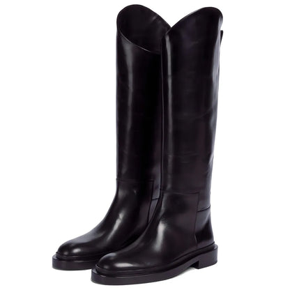 2025 Women S Leather Elastic Boots Plush Long Over The Knee Boots With Thick Heels Slip On Knight Botas For Autumn Winter