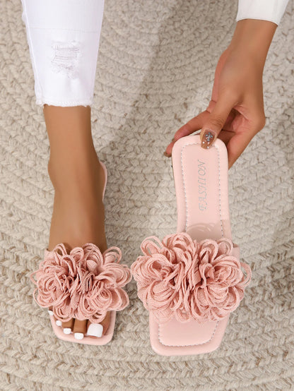 Pink Flower Design Super Comfort Flat Slipper For Women