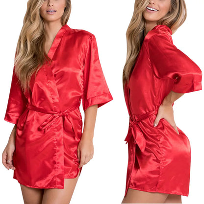 Elegant Black Satin Kimono Robe for an Effortless Night Routine Aesthetic