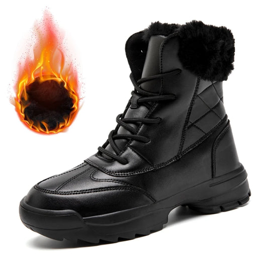 Womens Soft Leather Mid Calf Snow Boots With Metal Accents Warm Plush Lining Flat Sole Winter Comfort For Moms