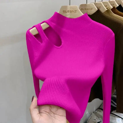 Women Turtleneck Open Shoulder Sweaters