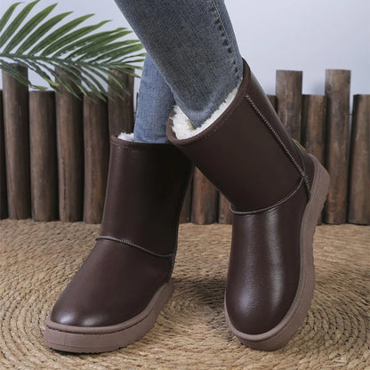 Womens Winter Platform Snow Boots Waterproof Non Slip Thick Plush Mid Calf-Boots For Warm Winter Shoes